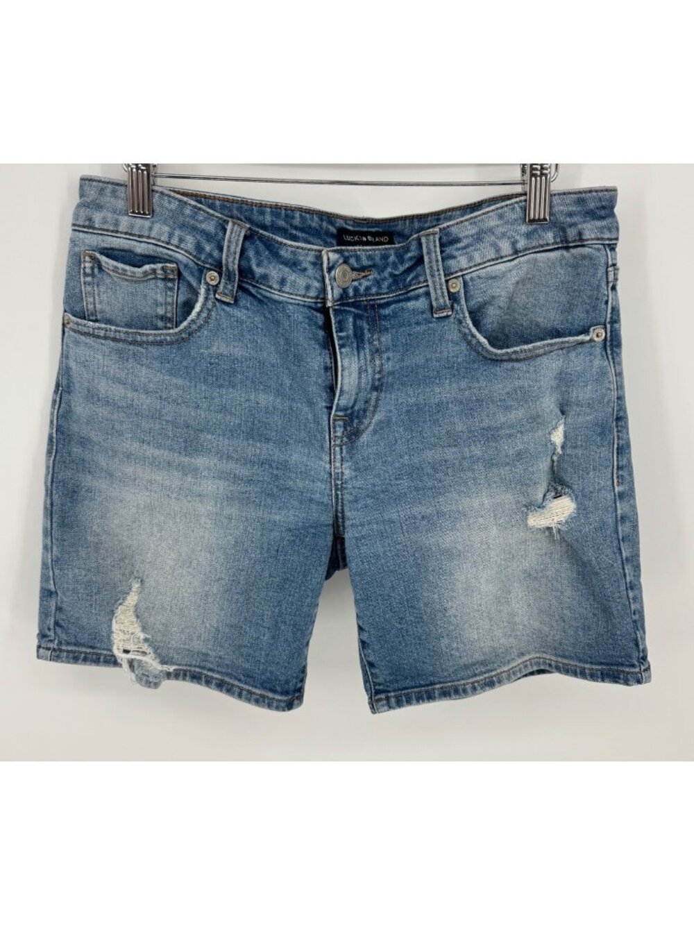 Lucky Brand Womens Distressed The Roll Up Blue Denim Jean Shorts Size 6